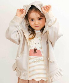 【SALE／30%OFF】SLAP SLIP アニマルネコウサギ耳付きフード裾フリルフルジップパーカー(80~130cm) ベベ オンライン ストア トップス パーカー・フーディー ホワイト ピンク