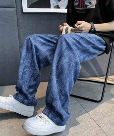 【SALE／30%OFF】AsaAura ロゴパンツ メンズ ワイドパンツ 韓国風 ミニミニストア パンツ その他のパンツ ベージュ ブルー ブラック
