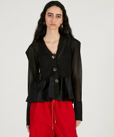 PRANK PROJECT シアーコンビペプラムカーデ / Sheer Combine Peplum Cardigan プランク プロジェクト トップス その他のトップス ブラック【送料無料】