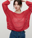 メッシュ金釦サイド開きニットプルオーバー