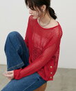メッシュ金釦サイド開きニットプルオーバー