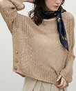 メッシュ金釦サイド開きニットプルオーバー