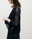 メッシュ金釦サイド開きニットプルオーバー