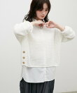 メッシュ金釦サイド開きニットプルオーバー