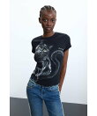 ブラックキャットプリントTシャツ