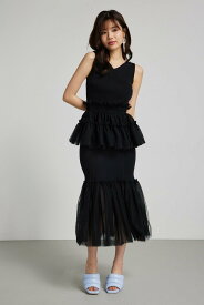 【SALE／55%OFF】rienda many wayチュールペプラムset Knit OP リエンダ ワンピース・ドレス ワンピース ホワイト グレー ブラック【送料無料】