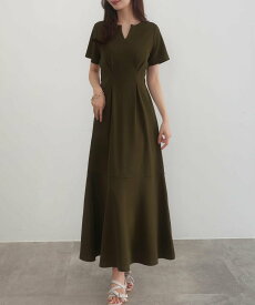 【SALE／22%OFF】JUNOAH CENEA キーネックタックデザインワンピース ジュノア ワンピース・ドレス ワンピース カーキグリーン ネイビー ベージュ グレー ブラック【送料無料】