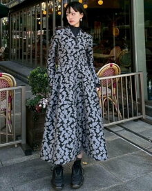 【SALE／30%OFF】LE CIEL BLEU クラシックシアージャカードドレス / Classic Sheer Jacquard Dress ルシェルブルー ワンピース・ドレス ワンピース ブラック グレー【送料無料】