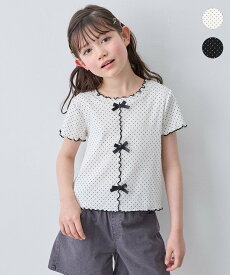 ANY KIDS 【一部店舗/WEB先行販売アイテム】ドット×リボン 半袖Tシャツ エニィ トップス カットソー・Tシャツ ブラック ホワイト