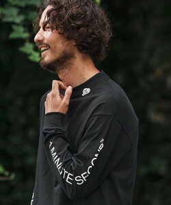 1minute 1second mlt5292-7oz long sleeve cut&sew with sleeve print �����O�X���[�u�J�b�g�\�[ �J���r�I �g�b�v�X �J�b�g�\�[�ET�V���c �z���C�g �l�C�r�[ �u���b�N�y���������z