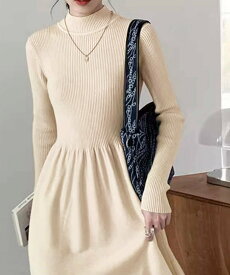 【SALE／30%OFF】miniministore ミドル丈ニットワンピースハイネックワンピ ミニミニストア ワンピース・ドレス ワンピース ブラック ベージュ