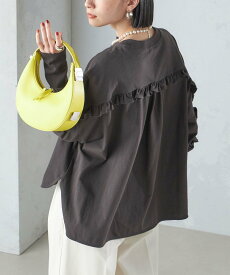 SHIPS WOMEN ＜洗濯機可能＞ロング リブ スリーブ フリル カットソー 24SS ◇ シップス トップス カットソー・Tシャツ ホワイト グレー【送料無料】