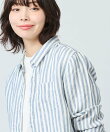 プレミアム・ウォッシャブル・リネン・シャツ、チュニック マイクロストライプ