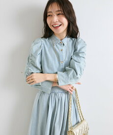 【SALE／70%OFF】La boutique BonBon 【セットアップ可】デニムパワショルシャツ ラブティックボンボン トップス シャツ・ブラウス ブルー【送料無料】