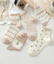 【SALE／30%OFF】aimoha - select - 【MOSOX】ガーリー刺繍デザインコットン混ソックス 5足セット アイモハ 靴下・レッグウェア 靴下 パープル ブルー ブラック ベージュ