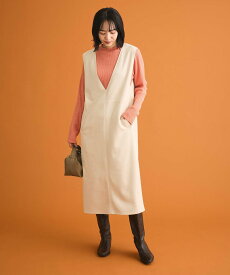 Green Parks なめらかタッチスウェード調ジャンパースカート グリーンパークス ワンピース・ドレス ジャンパースカート ブラック ホワイト ブラウン【送料無料】