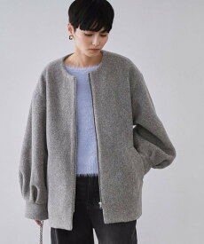 【SALE／20%OFF】OPAQUE.CLIP もこもこノーカラージップミドルコート【洗える】 オペークドットクリップ ジャケット・アウター その他のジャケット・アウター グレー ベージュ【送料無料】