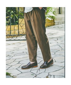 【SALE／20%OFF】ABAHOUSE LASTWORD 【セットアップ対応】ワイドテーパード ストライプ イージーパンツ / スラック アバハウス パンツ スラックス・ドレスパンツ ネイビー ブラウン【送料無料】
