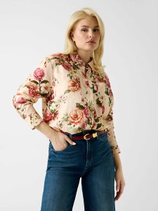 GUESS GUESS/(W)CADIE Oversized Linen Top �Q�X �g�b�v�X �V���c�E�u���E�X �x�[�W���y���������z