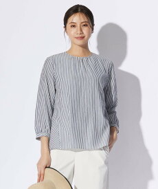 J.PRESS LADIES L 【洗える】コットンアセVis ストライプ クルーネック ブラウス ジェイプレス トップス シャツ・ブラウス ベージュ ブルー ネイビー【送料無料】