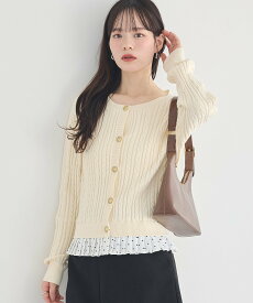 earth music&ecology プリーツレイヤーケーブルニットカーディガン アースミュージック&エコロジー トップス カーディガン グレー ネイビー ホワイト【送料無料】