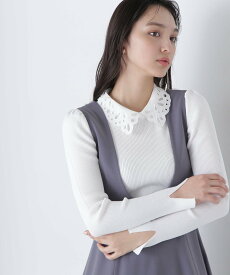 【SALE／30%OFF】NATURAL BEAUTY BASIC カットワークカラーリブニット ナチュラルビューティベーシック トップス ニット ブラック ホワイト ベージュ【送料無料】