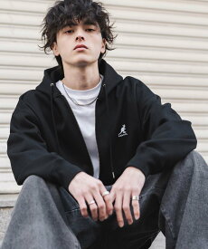 KANGOL KANGOL カンゴール 別注コラボオーバーサイズ裏起毛ロゴ刺繍フルジップパーカー ロッキーモンロー トップス パーカー・フーディー グレー ブラック ネイビー【送料無料】