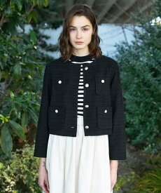 【SALE／30%OFF】DRESSTERIOR ブラックファンシーツイードジャケット ドレステリア ジャケット・アウター ノーカラージャケット ブラック【送料無料】