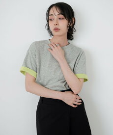 【SALE／15%OFF】LIAN バイカラーロールアップTシャツ リアン トップス カットソー・Tシャツ ホワイト ブルー ブラック グレー