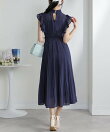 フリルデザイン 消しプリーツ ロングワンピース