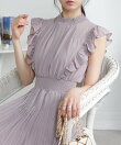 フリルデザイン 消しプリーツ ロングワンピース