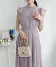 フリルデザイン 消しプリーツ ロングワンピース