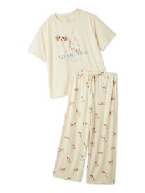 gelato pique 【ONLINE限定】【接触冷感】【UVカット】お散歩ドッグワンポイントTシャツ&ロングパンツセット ジェラートピケ インナー・ルームウェア その他のインナー・ルームウェア ピンク【送料無料】
