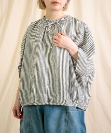 【SALE／25%OFF】Brocante リネンロンスト リュバンブラウス ドミンゴ トップス シャツ・ブラウス ブルー ブラック【送料無料】