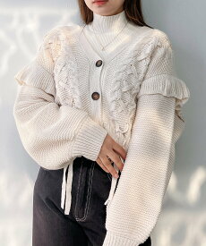 【SALE／48%OFF】AS KNOW AS plus ○レースアップ Vネック ケーブルフリルニットカーディガン アズノゥアズプラス トップス カーディガン グリーン