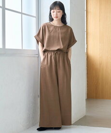 【SALE／20%OFF】coen 【再入荷/新色登場】【接触冷感/UVカット/セットアイテム】リネンタッチTブラウスセットアップ コーエン オールインワン・オーバーオール その他のオールインワン・オーバーオール ブラウン ベージュ ブラック グレー【送料無料】