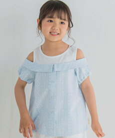 【SALE／60%OFF】SLAP SLIP 花柄プリントチェック柄ドッキングシャツ(90~130cm) ベベ オンライン ストア トップス シャツ・ブラウス ブルー パープル