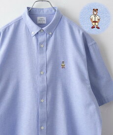 coen ワンポイントベア刺繍OXBDストライプ半袖シャツ コーエン トップス シャツ・ブラウス ブルー ホワイト