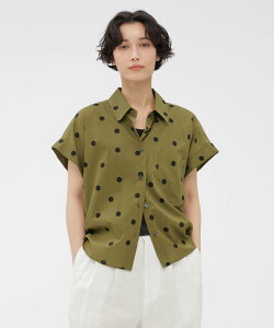 MARGARET HOWELL POLKA DOT COTTON POPLIN SHIRT �}�[�K���b�g�E�n�E�G�� �g�b�v�X �V���c�E�u���E�X �u���E�� �O���[���y���������z