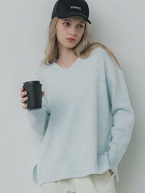 coca 【新色追加】ふあふあヤク風Vネックプルオーバーニット コカ トップス ニット ホワイト ブルー レッド グレー ピンク イエロー ベージュ ブラウン ワインレッド ネイビー ブラック グリーン