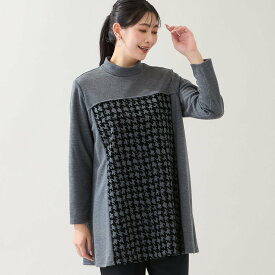 missel 【洗える・日本製・3L/4Lサイズあり】千鳥柄フロッキーチュニック ミゼール トップス カットソー・Tシャツ レッド グレー【送料無料】