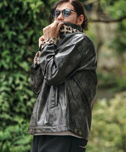 CAMBIO mj10846- Vintage Like Synthetic Leather 3rd Trucker Jacket �g���b�J�[�W �J���r�I �W���P�b�g�E�A�E�^�[ ���̑��̃W���P�b�g�E�A�E�^�[ �u���b�N�y���������z