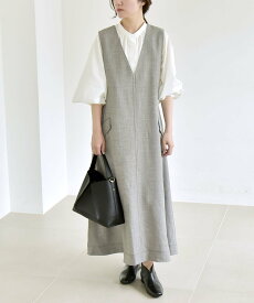 【SALE／40%OFF】quaranciel quaranciel:＜洗濯機可能＞ウーステッド ステッチワーク ポケット フレア Vネック ワンピース シップス ワンピース・ドレス ジャンパースカート ブラック グレー【送料無料】