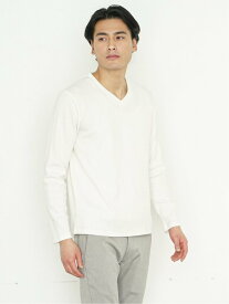 【SALE／21%OFF】TAKA-Q ふくれジャガード ケーブル柄 Vネック長袖Tシャツ タカキュー トップス カットソー・Tシャツ ブルー