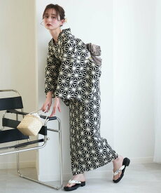 utatane utatane 綿麻 高級変わり織 浴衣3点セット モダンブラックの麻の葉 ウタタネ 着物・浴衣・和装小物 浴衣 ブラック【送料無料】