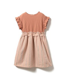 【SALE／60%OFF】BEAMS mini ストライプ ワッフル 切替 ワンピース(90~150cm) ビームス アウトレット ワンピース・ドレス ドレス ピンク グリーン