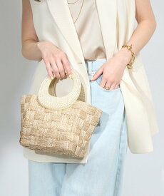 【SALE／20%OFF】La boutique BonBon パールハンドルブレードバスケットS ラブティックボンボン バッグ トートバッグ ベージュ【送料無料】