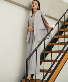 【SALE／5%OFF】Flolia 洗える ケープジャケット オールインワン セットアップ スーツ パンツドレス リバーフィールド アンド コー スーツ・フォーマル セットアップスーツ ブラック【送料無料】
