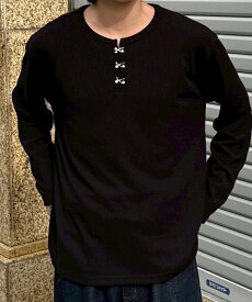 Chikashitsu + 【Chikashitsu +】front hook long sleeve knit / 長袖 ヘンリーネック ワッフルロンT ネバーマインドザエックスユー／チカシツプラス トップス ニット ブラック ホワイト ブラウン グレー【送料無料】