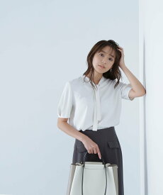 NATURAL BEAUTY BASIC バイカラーナローボウタイブラウス ナチュラルビューティベーシック トップス シャツ・ブラウス ネイビー【送料無料】